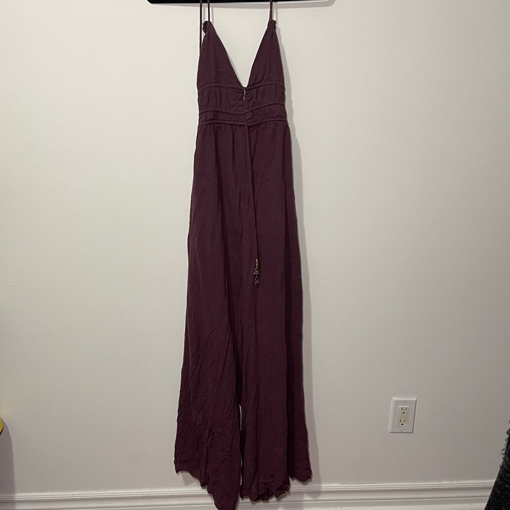 Free People Deep Purple “Whatever you want” boho tassle wide leg jumpsuit in S - Picture 2 of 10